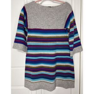 Free People Women's Medium Gray and Multicolored Striped Mini Sweater Dress